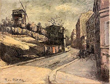 Rene Louis Pierre de Olinda : Rue Lepic et moulin de la galette (à Paris)