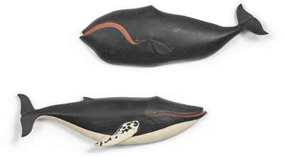 Clark Voorhees Jr : A PAIR OF CARVED WOODEN WHALES