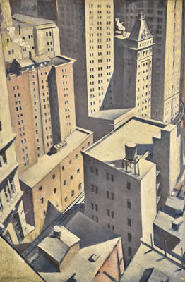 Christopher Nevinson : LOOKING DOWN ON DOWNTOWN