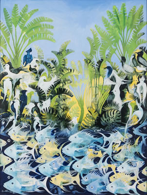 Michael Alan Costello : TROPICAL RIVER WITH FISH AND BIRDS