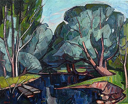 Maurice Leonard : 'Rivière en sous-bois 1950'