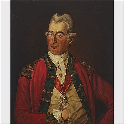 Hector Chalmers : AFTER AN 18TH CENTURY BRITISH MASTER, SCOTTISH COPY PORTRAIT OF AN OFFICER, REPORTEDLY SIR ALEXANDER LIVINGSTONE, BART (WEARING THE INSIGNIA OF A NOVA SCOTIA BARONET), FATHER OF SIR THOMAS LIVINGSTONE 1759