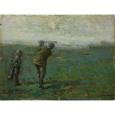 Percy Franklin Woodcock : UNTITLED (GOLFER AND YOUNG CADDY)