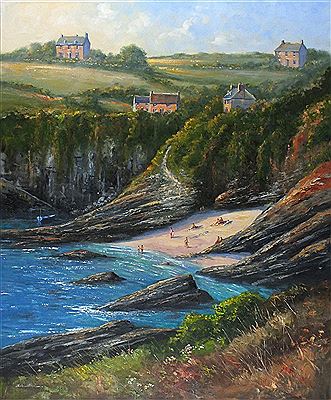 Richard Blowey : Prussia Cove - figures on the Beach