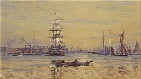 Martin Snape : Gosport from Portsmouth Harbour with HMS Victory afloat