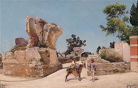 Vassily Pawlowitsch Schreiber : A couple by ruins in Cimiez, Nice, France