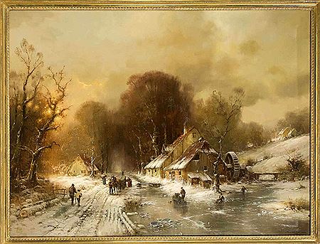 Gunter Konig : Große Winterlandschaft mit Mühle