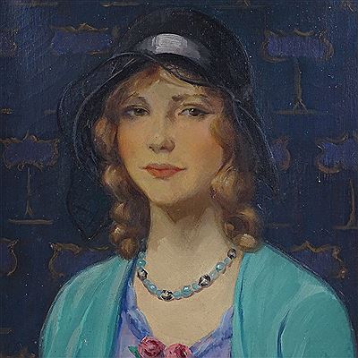 Harry John Pearson : Portrait of lady in a black hat