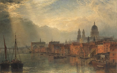 Henry Dawson : A view of the river Thames looking towards St. Paul's