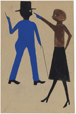 Bill Traylor : Woman Pointing at Man with Cane, 1939-1942