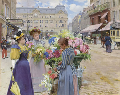 Louis Marie De Schryver : Marchand de fleurs, la rue du Havre, Paris