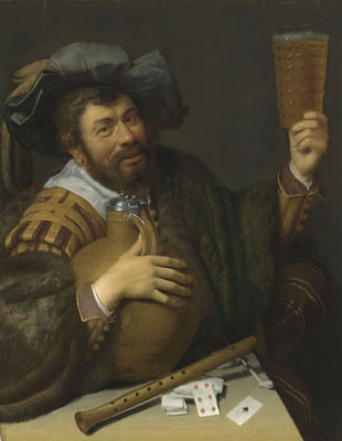 Willem Willemsz Van Der Vliet : Merry drinker with a large jug and a glass of beer