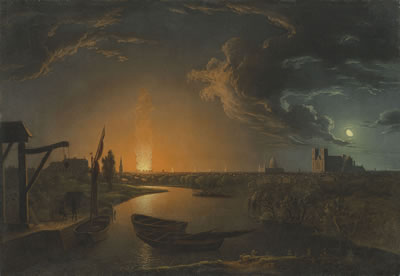 Abraham Pether : The fire at the Old Drury Lane Theatre, seen from Pimlico