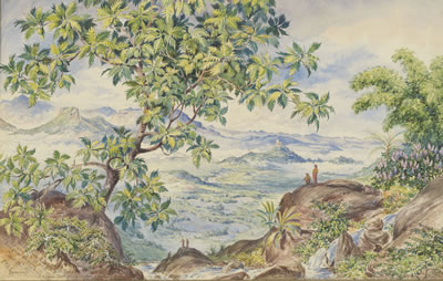 Constance Frederica Gordon-Cumming : A mountainous landscape, Sri Lanka