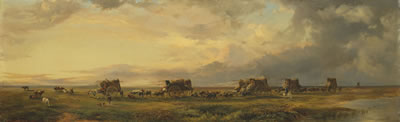 Jean Léon Palliere : A Caravan of Gauchos and their Wagons crossing the Pampas