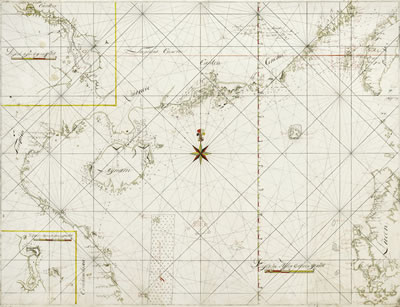 School of China Trade : A Dutch Chart of the Gulf of Tongkin and the South China Sea, including the Coastlines of Southern China, and the Islands of Hainan, Formosa [Taiwan], Luzon [Philippines], and Batavia, Java