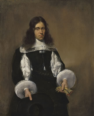 Caspar Netscher : Portrait of a gentleman, three-quarter-length, in black; Portrait of a lady, three-quarter-length, in black, holding a fan; and Portrait of a gentleman, three-quarter-length, in grey (3)