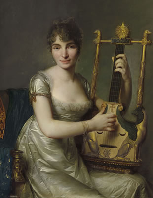 Antoine Vestier : Portrait de Madame Larmoyer, de trois-quart, tenant une lyre-guitare