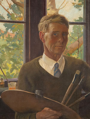 Colin Lovell-Smith : Self Portrait with artist's palette c 1950