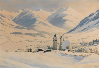 Carl Kessler : A view over Kitzbühel at snow