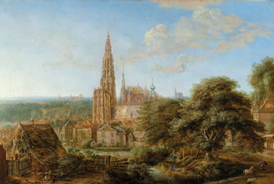 Gillis Neyts : Paysage avec la cathédrale Notre-Dame d'Anvers (1681)