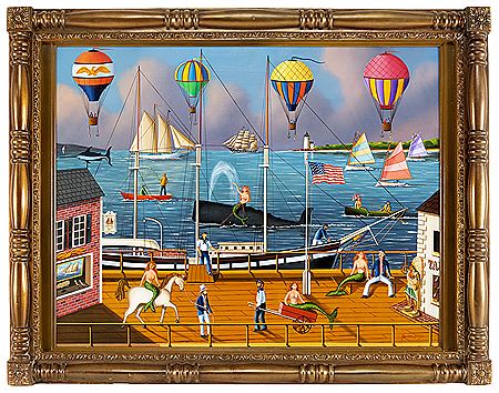 Jerome Howes : Busy harborside dock scene, Nantucket, Massachusetts