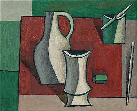 Lars Tiller : Still Life with Vase, Jars and Brushes 1955