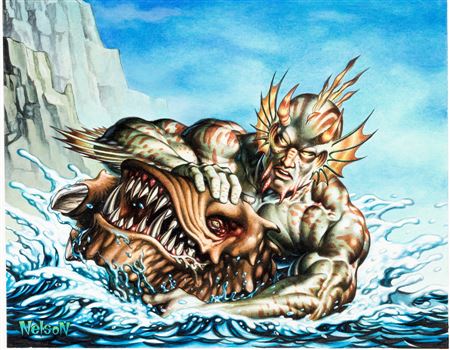 Nelson DeCastro : Magic: The Gathering: Invasion 'Shoreline Raider' Card Painting Original Art (Wizards of the Coast, 2000)