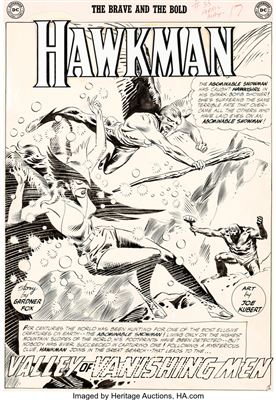 Joe Kubert : Brave and the Bold #35 Splash Page 1 Hawkman and Hawkgirl Original Art (DC, 1961)