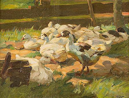 Josef Waldemar Keller-Kuhne : Flock of ducks