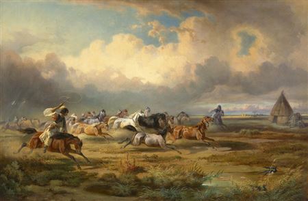 Adolf Van Der Venne : Racing Horses (Storm on the Great Plain), 1858