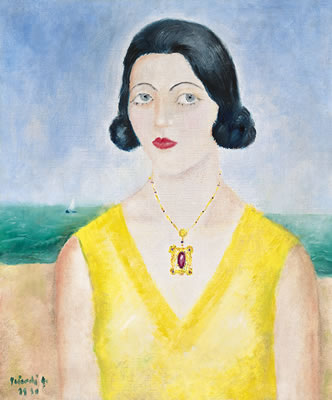 Gabor Peterdi : Woman in Yellow Dress onthe French Beach (Judit Torday Poetry Reciter), 1930