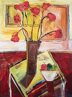 Juan Guzman-Maldonado : Still life with vase of poppies