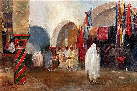 Theodore Charles Balke : Le souk des tissus à Tunis