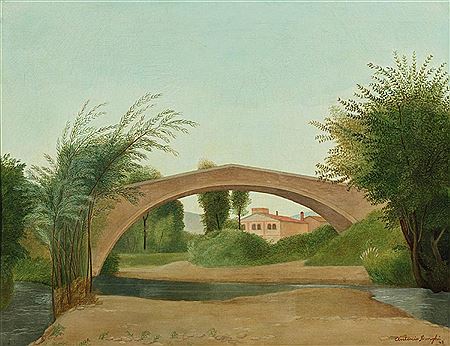 Antonio Donghi : Landscape with bridge