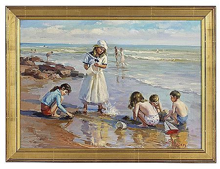 E Haines : 'Children Playing at the Beach'