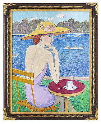 Jacques Renard Lejeune : Femme au Cafe au Bord de la Mer