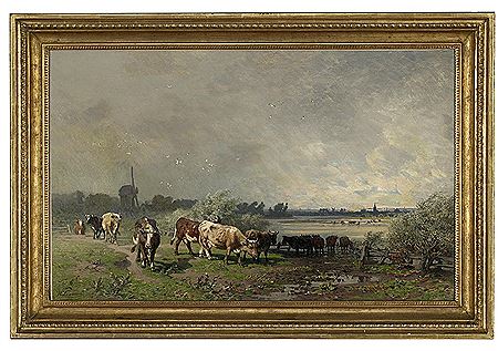 Wilhelm Lommen : 'Landscape with Cattle and Windmill'