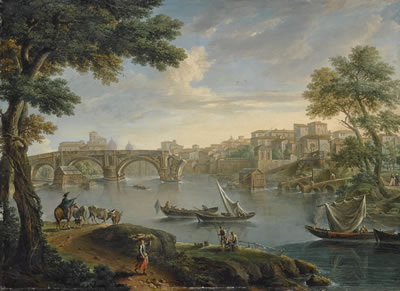 Paolo Anesi : ROME, A VIEW OF THE TIBER RIVER WITH THE PONTE ROTTO