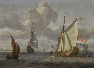 Abraham (Sturckenburch) Storck : SHIPPING ON THE IJ, WITH A VIEW OF AMSTERDAM BEYOND