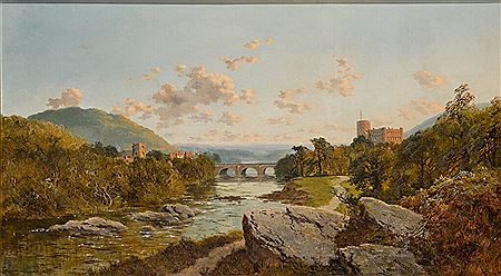 Edward H Niemann : A LANDSCAPE WITH RICHMOND CASTLE ON THE RIVER SWALE, YORKSHIRE