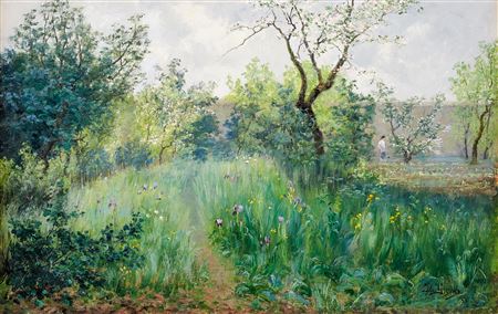 Ida Gisiko-Sparck : French summer landscape with flowering fruit trees