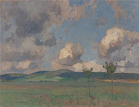 Otto Ubbelohde : Meadow with two young trees