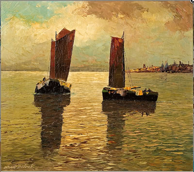 Georg Arnold-Grabone : FISHING BOATS ON THE SEA