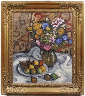 Karel Bohacek : STILL LIFE WITH FLOWERS AND PEARS