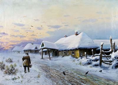 Petr Alekseevich (Petro) Levchenko : Winter landscape of the setting sun lit up