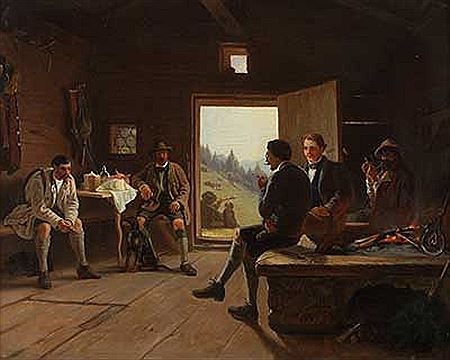 Karl Lieske : 'Brotzeit in der Jagdhütte'