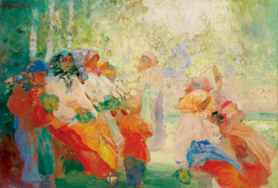 Pavel Dmitrievitch Chmaroff : Jeunes femmes russes aux bouquets