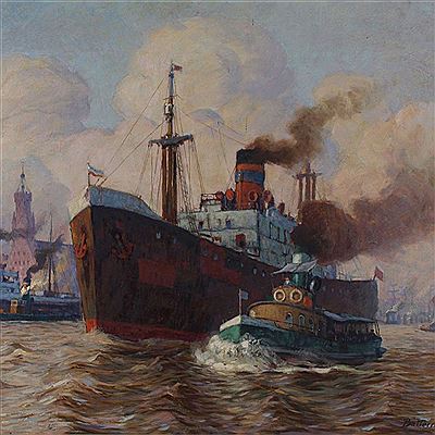 Wilhelm Battermann : Dampfschiff verlässt Hamburger Hafen