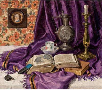 Wilhelm Hanemann : Still life on a purple cloth